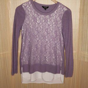 Simply Vera Vera Wang Womens Lavender Lace Front Sweater with white Underlayer